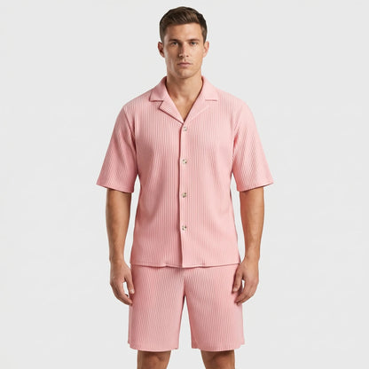 Corduvet - Ribbed Texture Matching Short Set  Beach Casual Outings