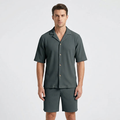 Corduvet - Ribbed Texture Matching Short Set  Beach Casual Outings