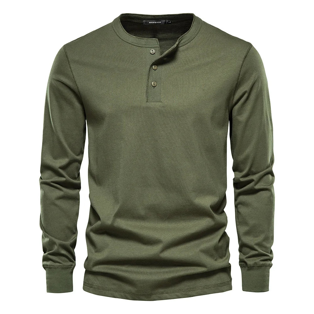 Men's Long Sleeve Henley T-Shirt | Men | Button Neck Casual Top | Regular Fit | Steven & Levon