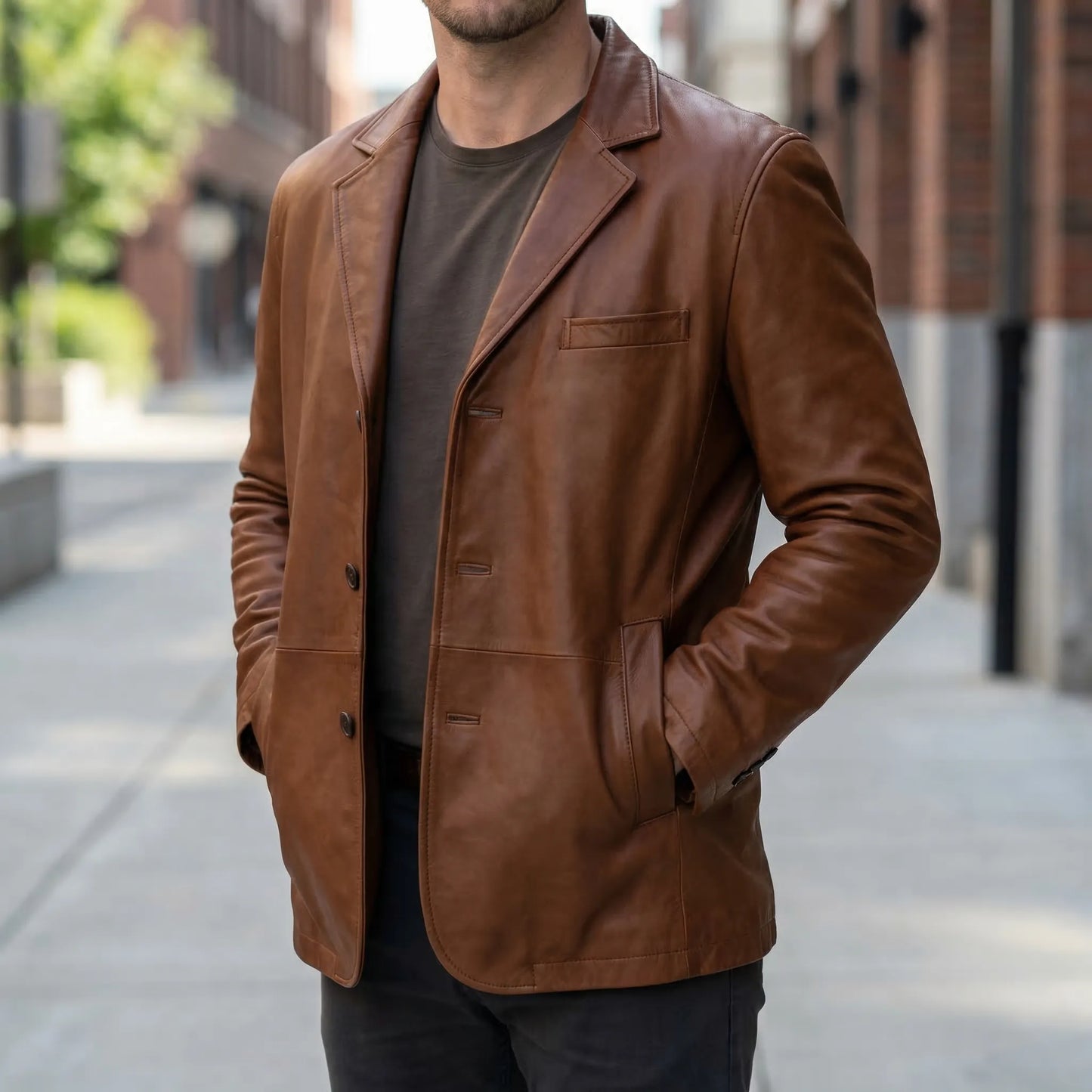 Covrux - Suit Collar Faux Leather Jacket  Smart Casual Dressing