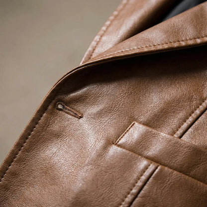 Covrux - Suit Collar Faux Leather Jacket  Smart Casual Dressing