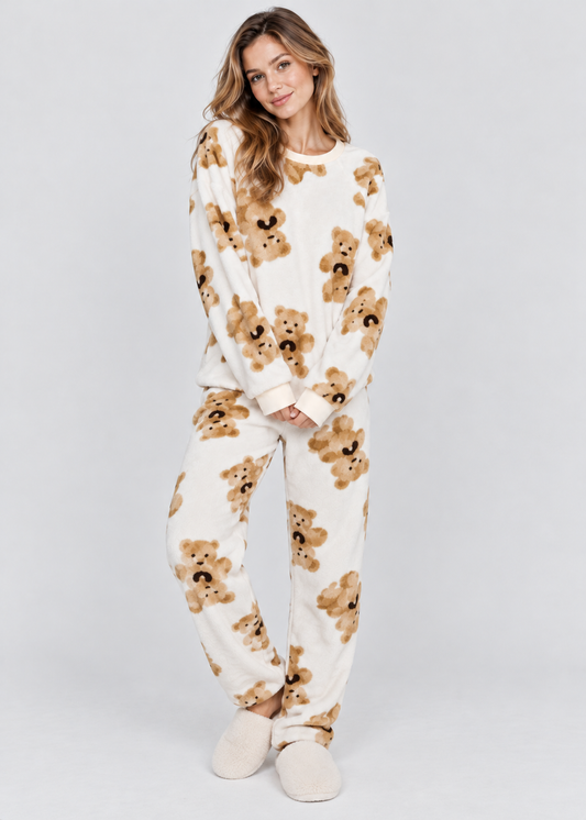 Women's Velvet Pajama Set | Bear Print | Soft Cozy Sleepwear | Steven & Levon
