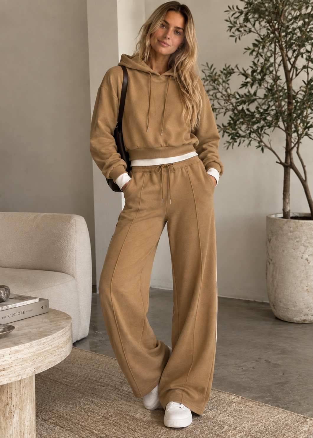 2-Piece Hooded Set | Women | Polyester | Wide-Leg Trousers | Casual Comfort | Steven & Levon