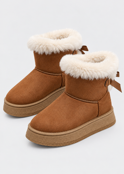Women's Mid Calf Snow Boots | Bow Detail Slip On Boots | Plush Lined Winter Shoes | Steven & Levon