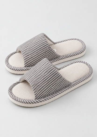 Men's Cotton House Slippers | Striped Pattern | Non Slip PVC Sole | Indoor Comfort | Steven & Levon