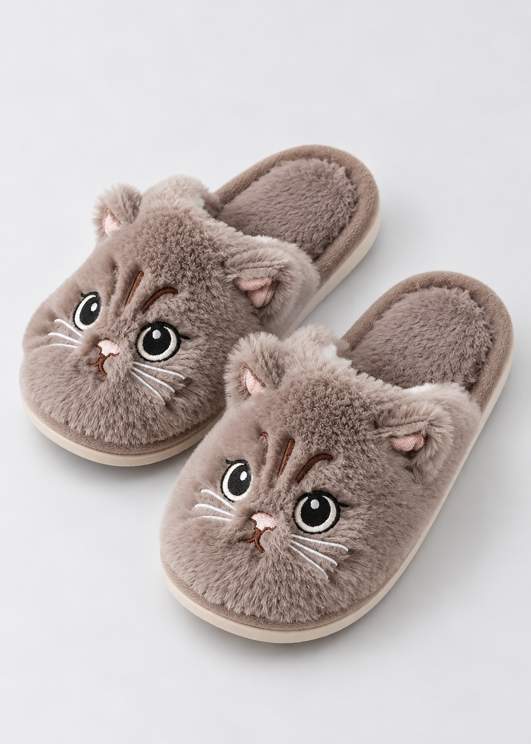 Women's Plush Cat Slippers | Polyester Upper | Non Slip EVA Sole | Flat Heel | Steven & Levon