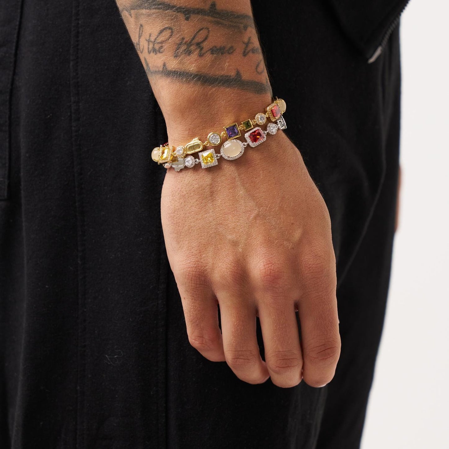 Gemstone Bracelet | Men | Stainless Steel | Silver & Gold | Crystal Stone Design | Steven & Levon