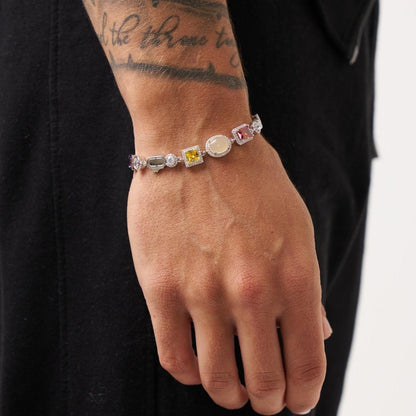 Gemstone Bracelet | Men | Stainless Steel | Silver & Gold | Crystal Stone Design | Steven & Levon