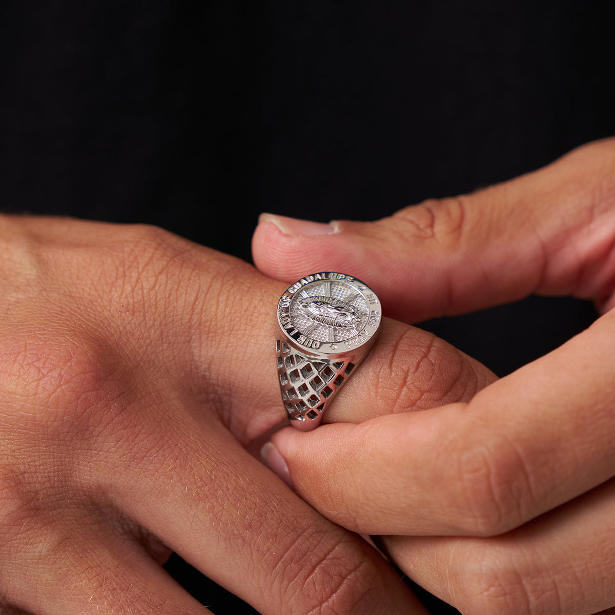 Guadalupe Sovereign Ring | Silver | Unisex | Stainless Steel | Virgin Mary Design | Religious Jewelry | Steven & Levon