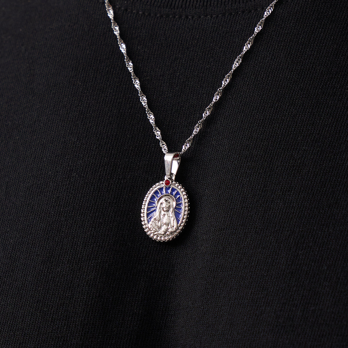 Enamel Virgin Mary Pendant | Men | Silver Stainless Steel | Religious Jewellery | Steven & Levon