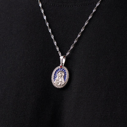 Enamel Virgin Mary Pendant | Men | Silver Stainless Steel | Religious Jewellery | Steven & Levon