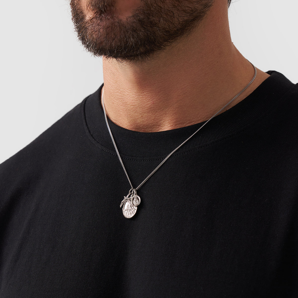 Jesus Mary Pendant Necklace | Silver | 316L Stainless Steel | Rhodium Finish | Religious Jewellery | Steven & Levon
