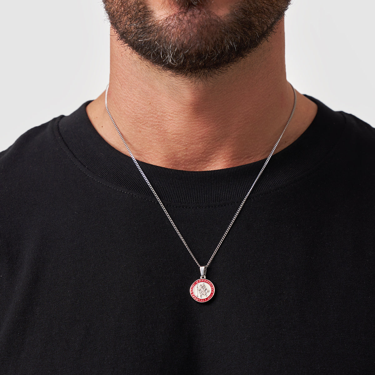 Silver Saint Christopher Pendant | Men | Stainless Steel | Enamel Religious Jewellery | Steven & Levon
