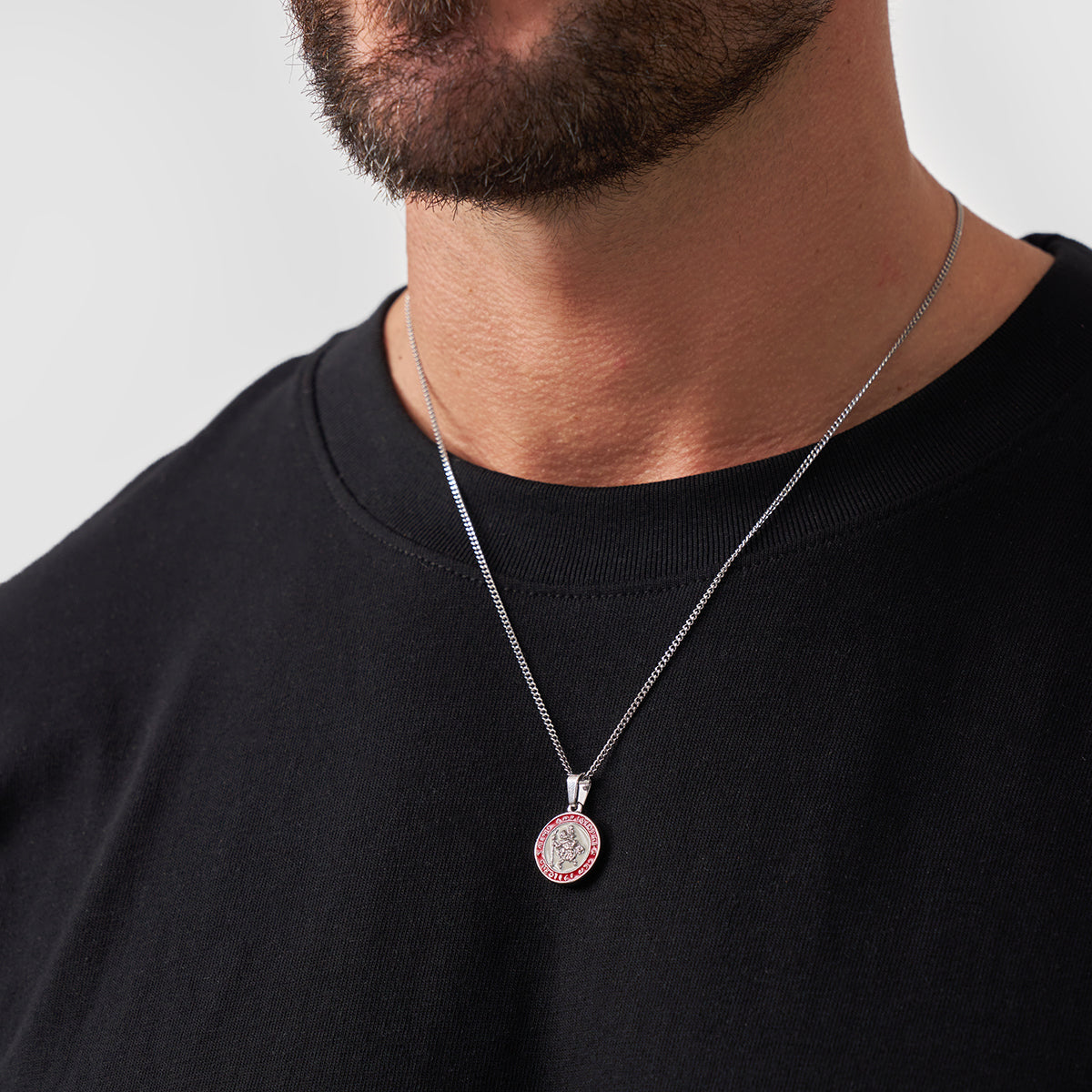 Silver Saint Christopher Pendant | Men | Stainless Steel | Enamel Religious Jewellery | Steven & Levon