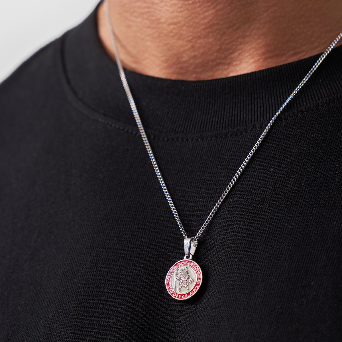 Silver Saint Christopher Pendant | Men | Stainless Steel | Enamel Religious Jewellery | Steven & Levon