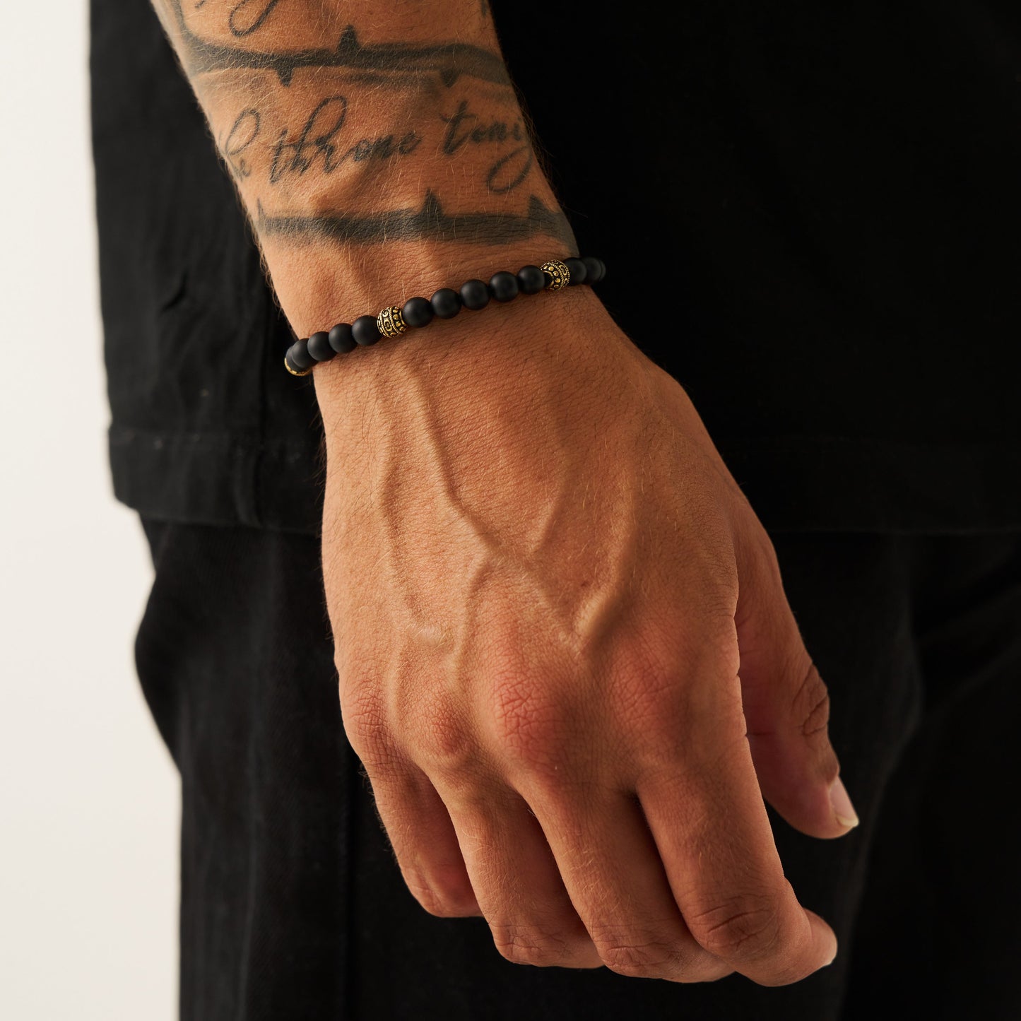 Matte Onyx Stone Bracelet | Men | Stainless Steel | Silver & Gold | Onyx Beads | Steven & Levon