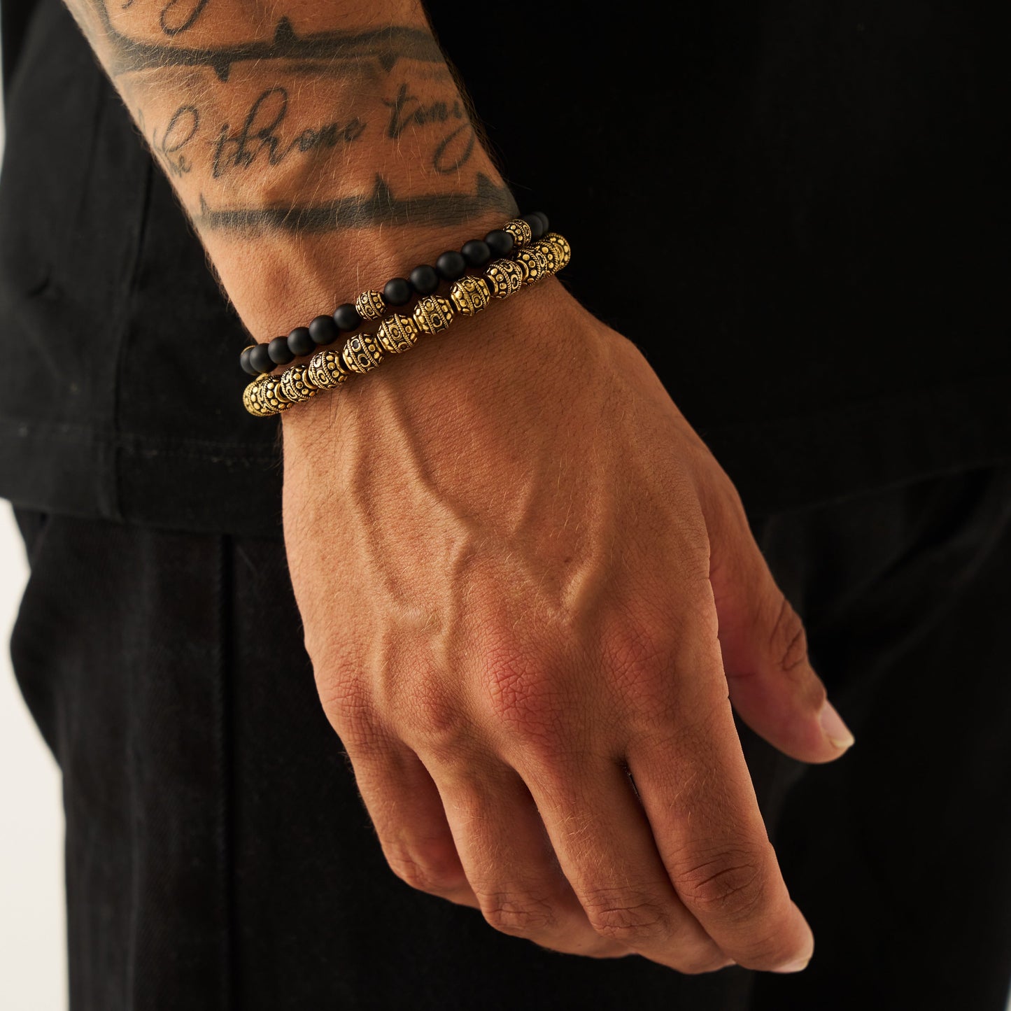 Matte Onyx Stone Bracelet | Men | Stainless Steel | Silver & Gold | Onyx Beads | Steven & Levon