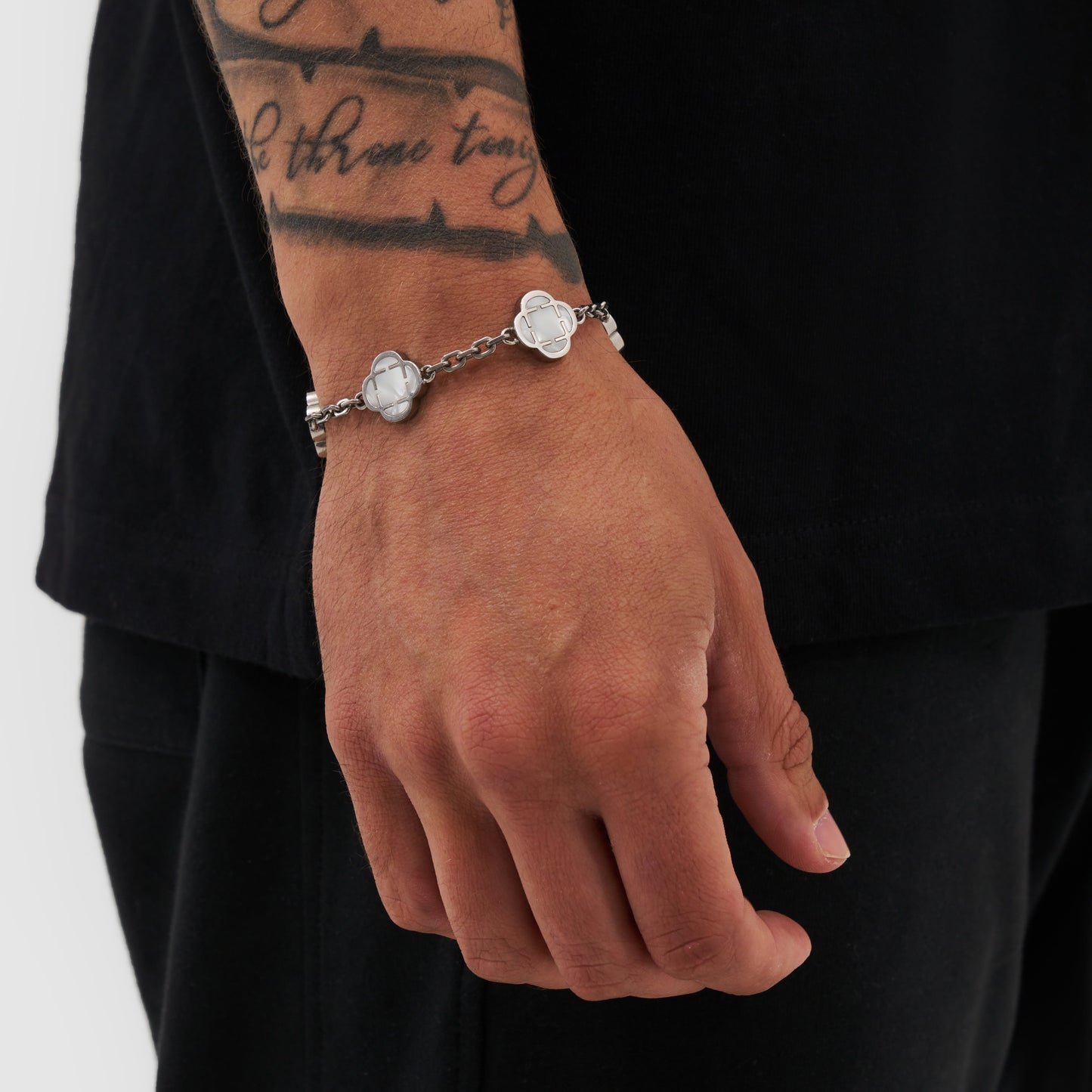 White Clover Stone Bracelet | Men | Stainless Steel | Silver & Gold | Clover Design | Steven & Levon