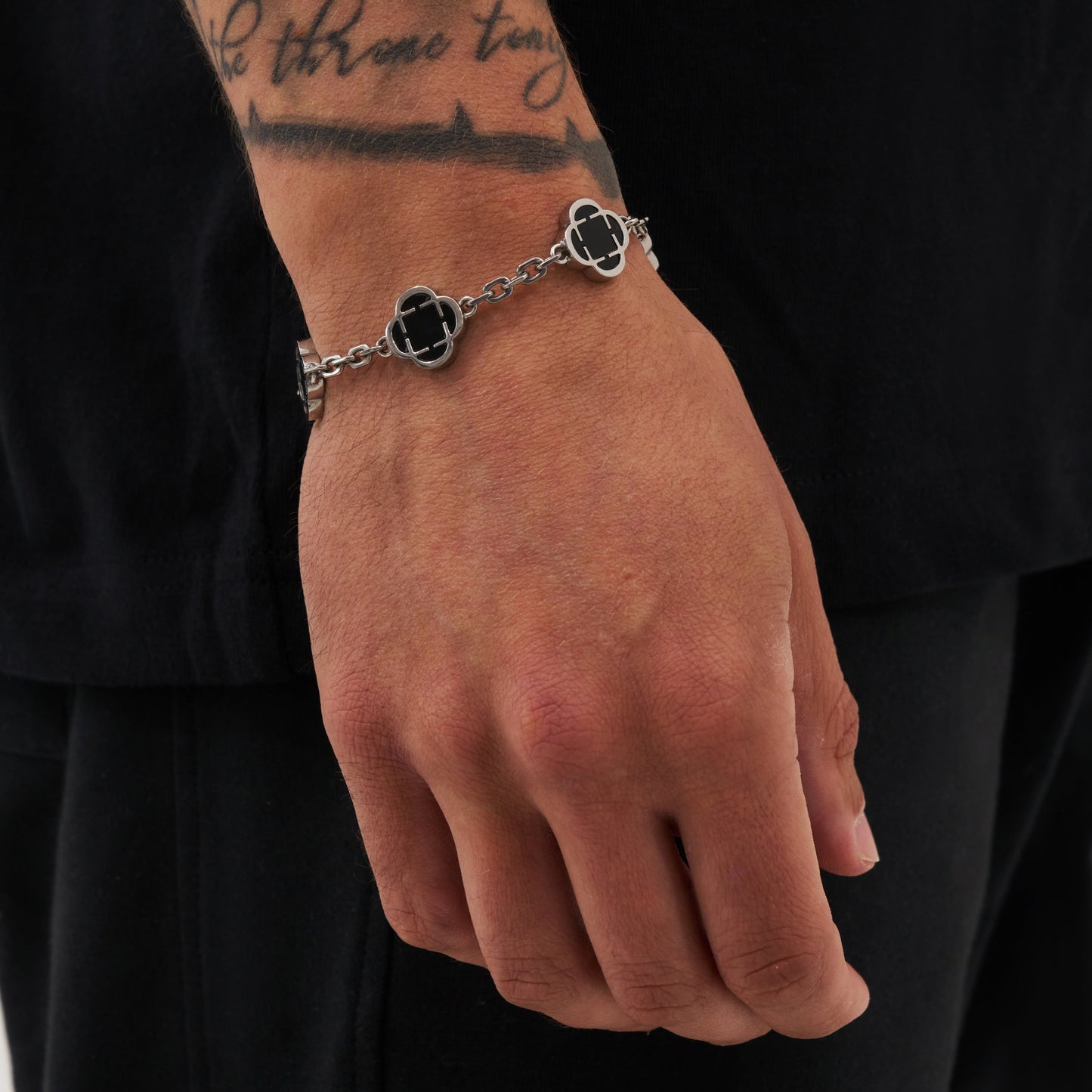 Clover Onyx Bracelet | Men | Stainless Steel | Silver & Gold | Onyx Stone | Clover Design | Steven & Levon