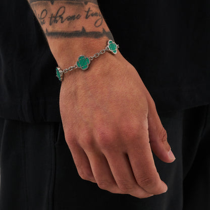 Malachite Clover Bracelet | Men | Stainless Steel | Silver & Gold | Malachite Stone | Steven & Levon