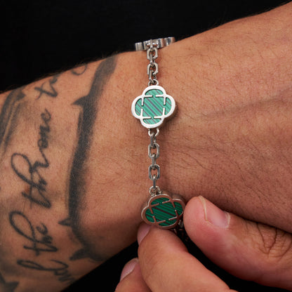 Malachite Clover Bracelet | Men | Stainless Steel | Silver & Gold | Malachite Stone | Steven & Levon