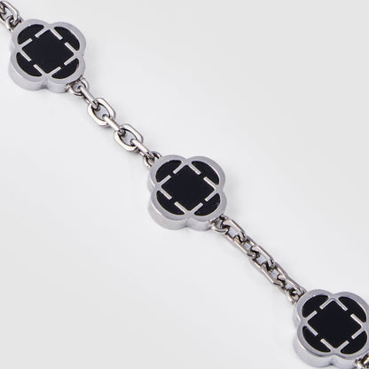 Clover Onyx Bracelet | Men | Stainless Steel | Silver & Gold | Onyx Stone | Clover Design | Steven & Levon