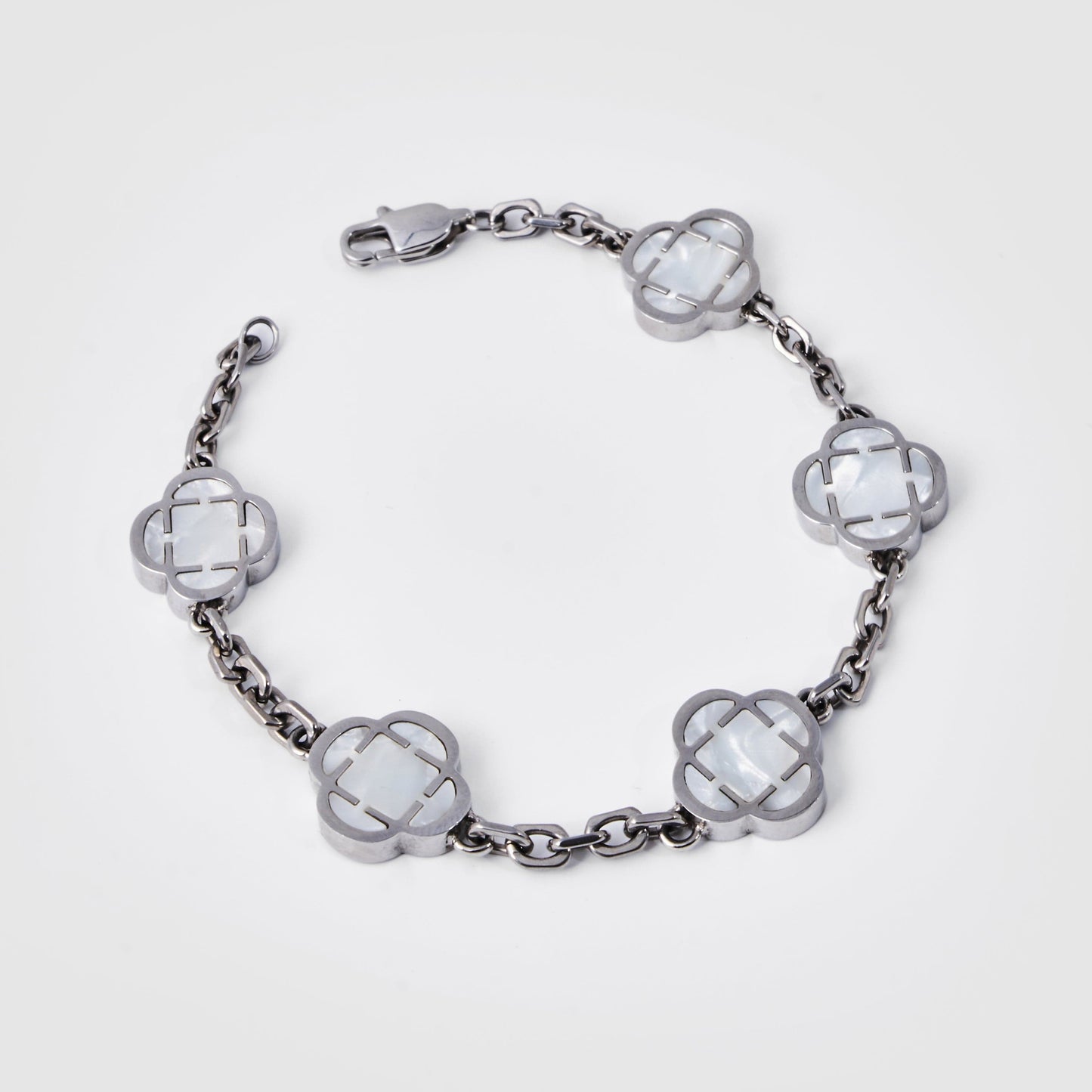 White Clover Stone Bracelet | Men | Stainless Steel | Silver & Gold | Clover Design | Steven & Levon