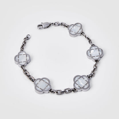 White Clover Stone Bracelet | Men | Stainless Steel | Silver & Gold | Clover Design | Steven & Levon