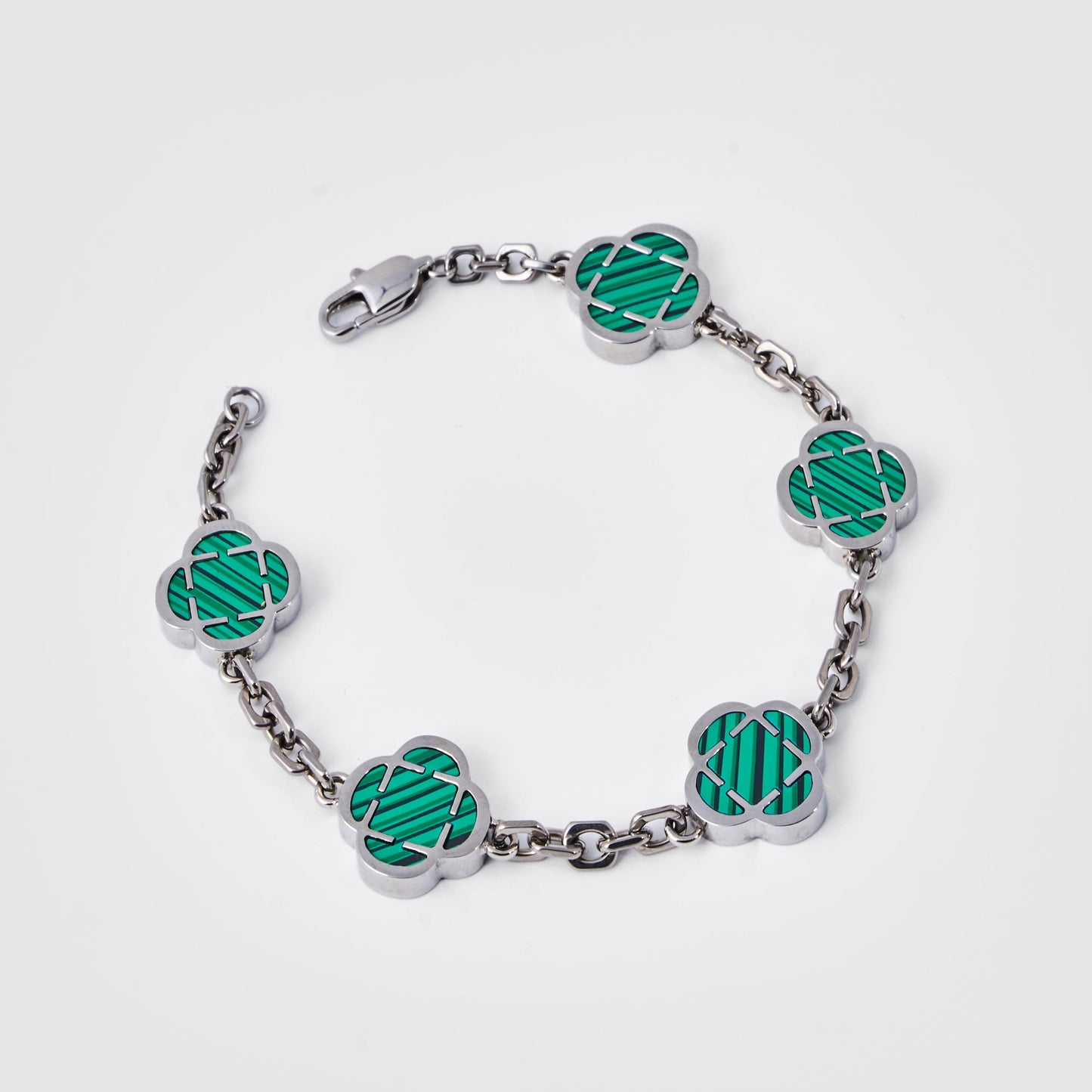 Malachite Clover Bracelet | Men | Stainless Steel | Silver & Gold | Malachite Stone | Steven & Levon