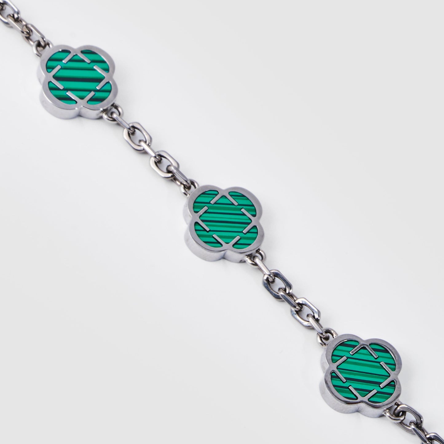 Malachite Clover Bracelet | Men | Stainless Steel | Silver & Gold | Malachite Stone | Steven & Levon