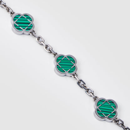 Malachite Clover Bracelet | Men | Stainless Steel | Silver & Gold | Malachite Stone | Steven & Levon