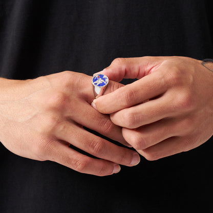 Swallow Signet Ring | Silver | Men | 316L Stainless Steel | Blue Enamel | Steven & Levon