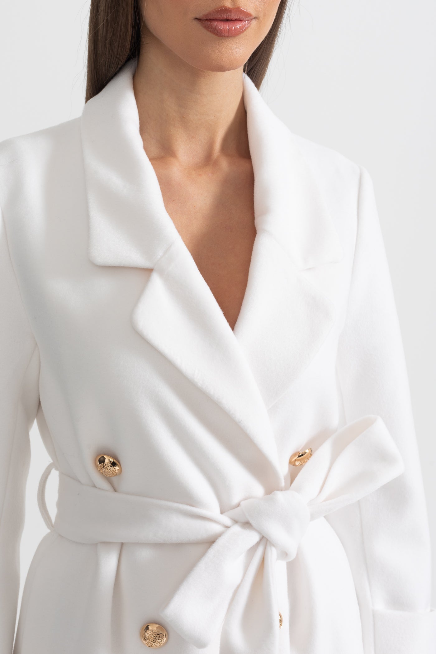 Long Coat | Women | Wide Lapel | Elegant Winter Overcoat | White | Steven & Levon