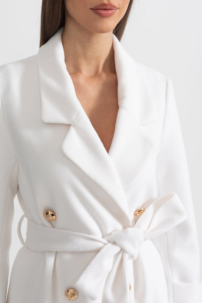Long Coat | Women | Wide Lapel | Elegant Winter Overcoat | White | Steven & Levon