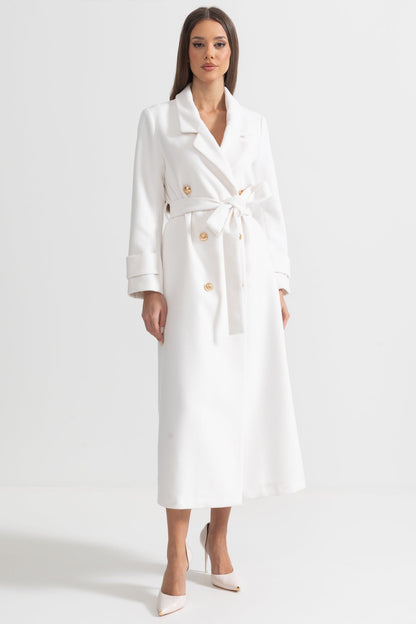 Long Coat | Women | Wide Lapel | Elegant Winter Overcoat | White | Steven & Levon