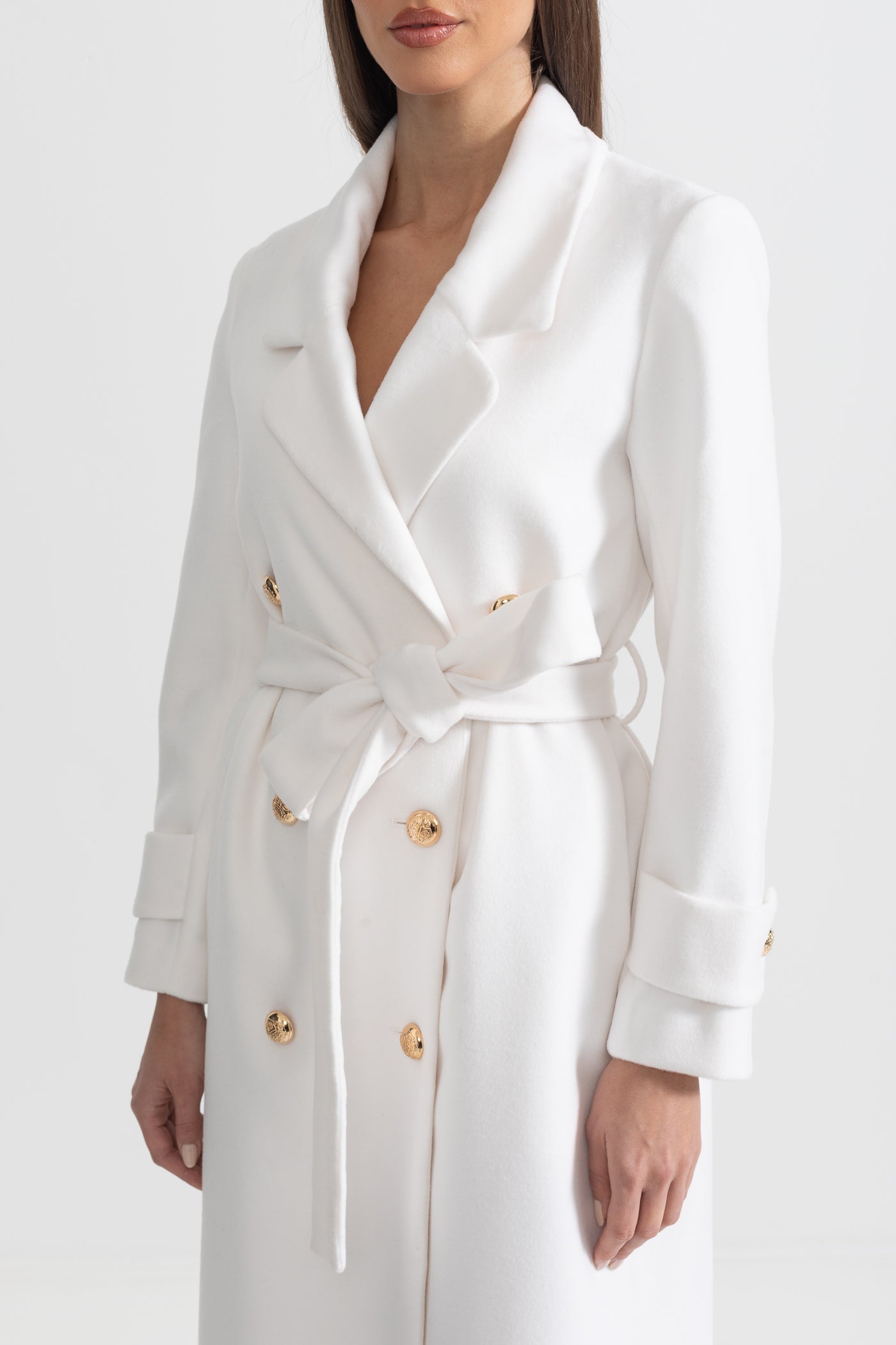 Long Coat | Women | Wide Lapel | Elegant Winter Overcoat | White | Steven & Levon