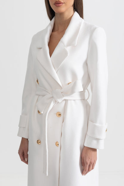 Long Coat | Women | Wide Lapel | Elegant Winter Overcoat | White | Steven & Levon