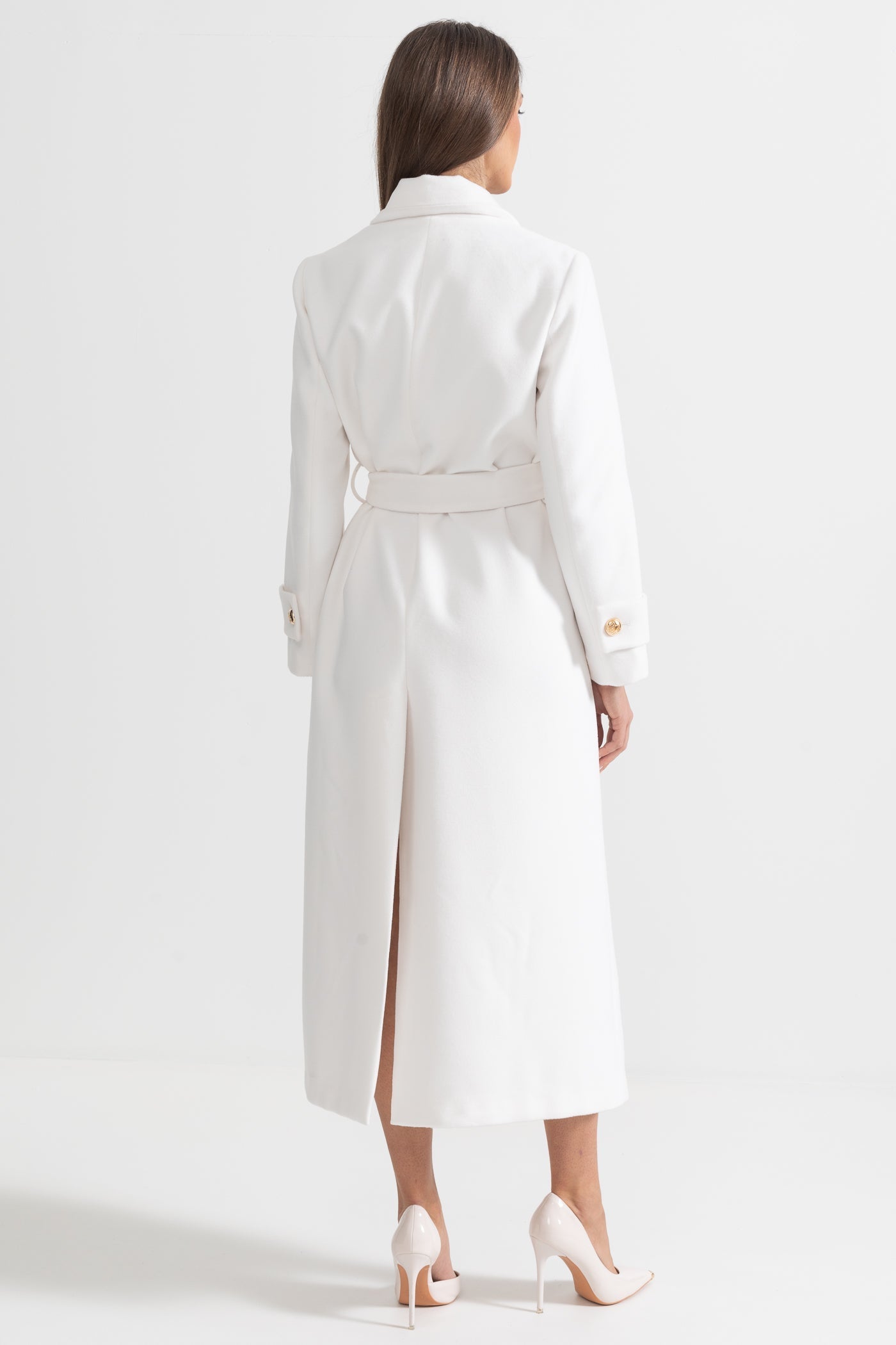 Long Coat | Women | Wide Lapel | Elegant Winter Overcoat | White | Steven & Levon