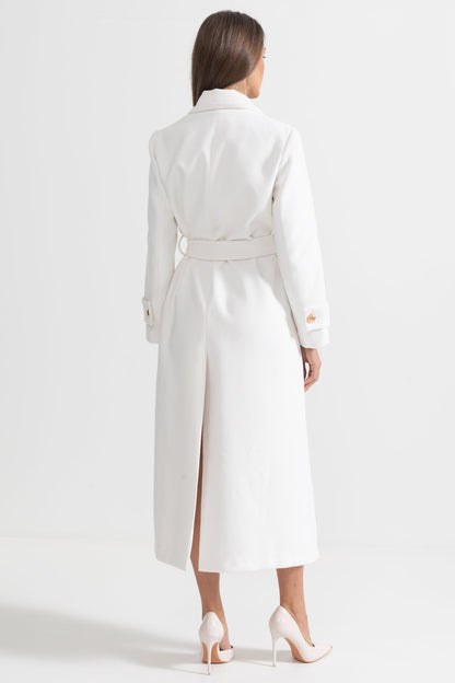 Long Coat | Women | Wide Lapel | Elegant Winter Overcoat | White | Steven & Levon