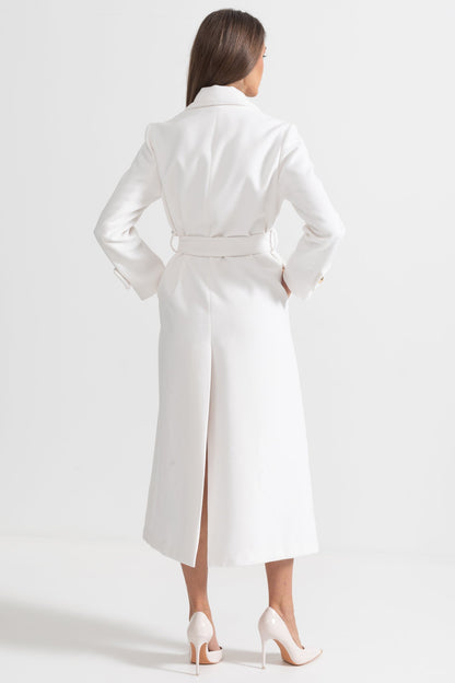 Long Coat | Women | Wide Lapel | Elegant Winter Overcoat | White | Steven & Levon