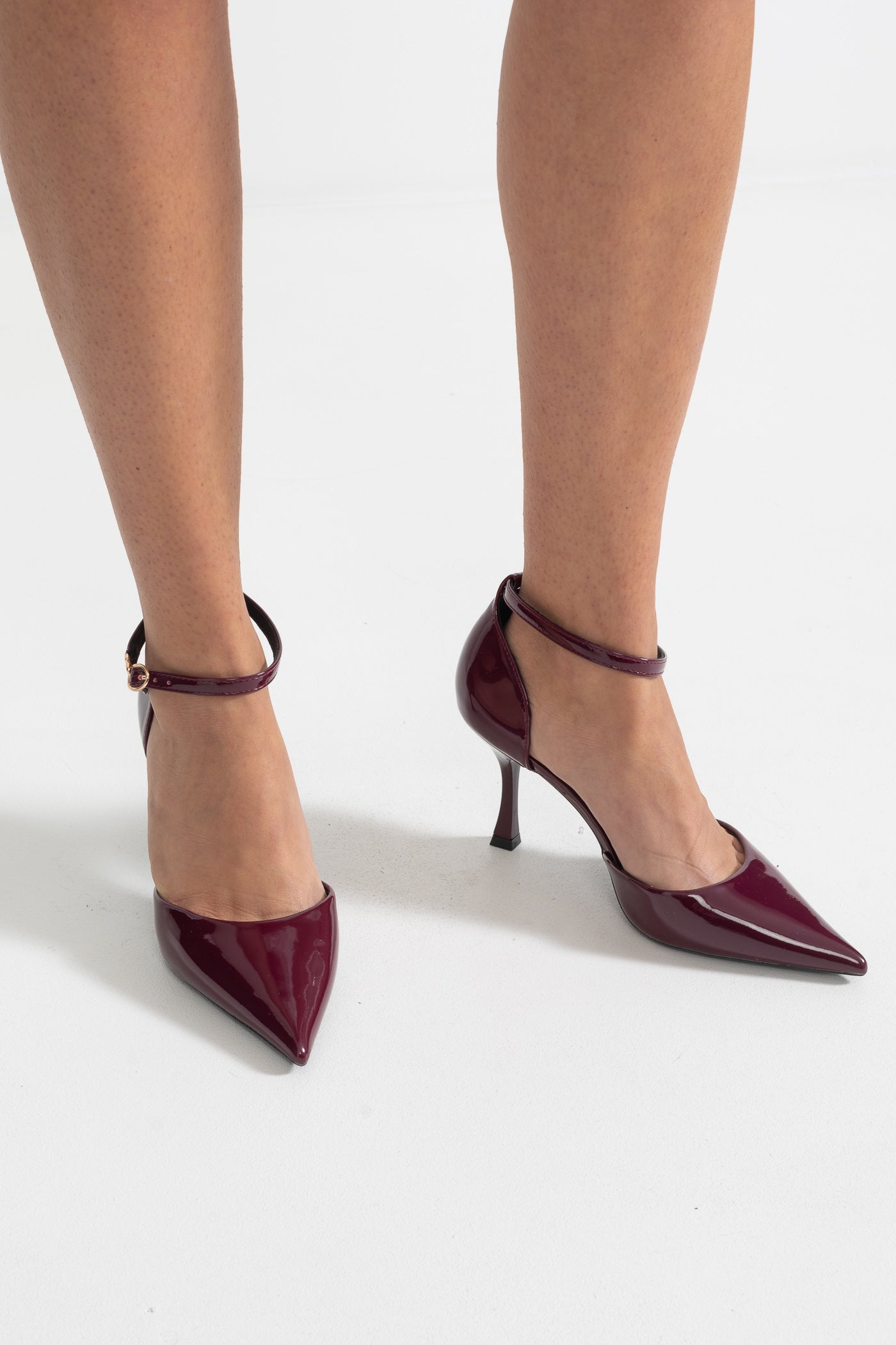 Glossy Pointed Toe High Heels | Women | Patent Finish | Wine Red | Elegant Dress Shoes | Steven & Levon