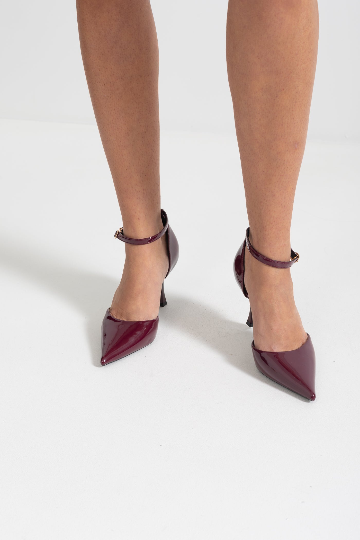 Glossy Pointed Toe High Heels | Women | Patent Finish | Wine Red | Elegant Dress Shoes | Steven & Levon
