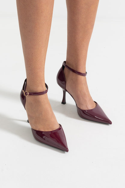 Glossy Pointed Toe High Heels | Women | Patent Finish | Wine Red | Elegant Dress Shoes | Steven & Levon