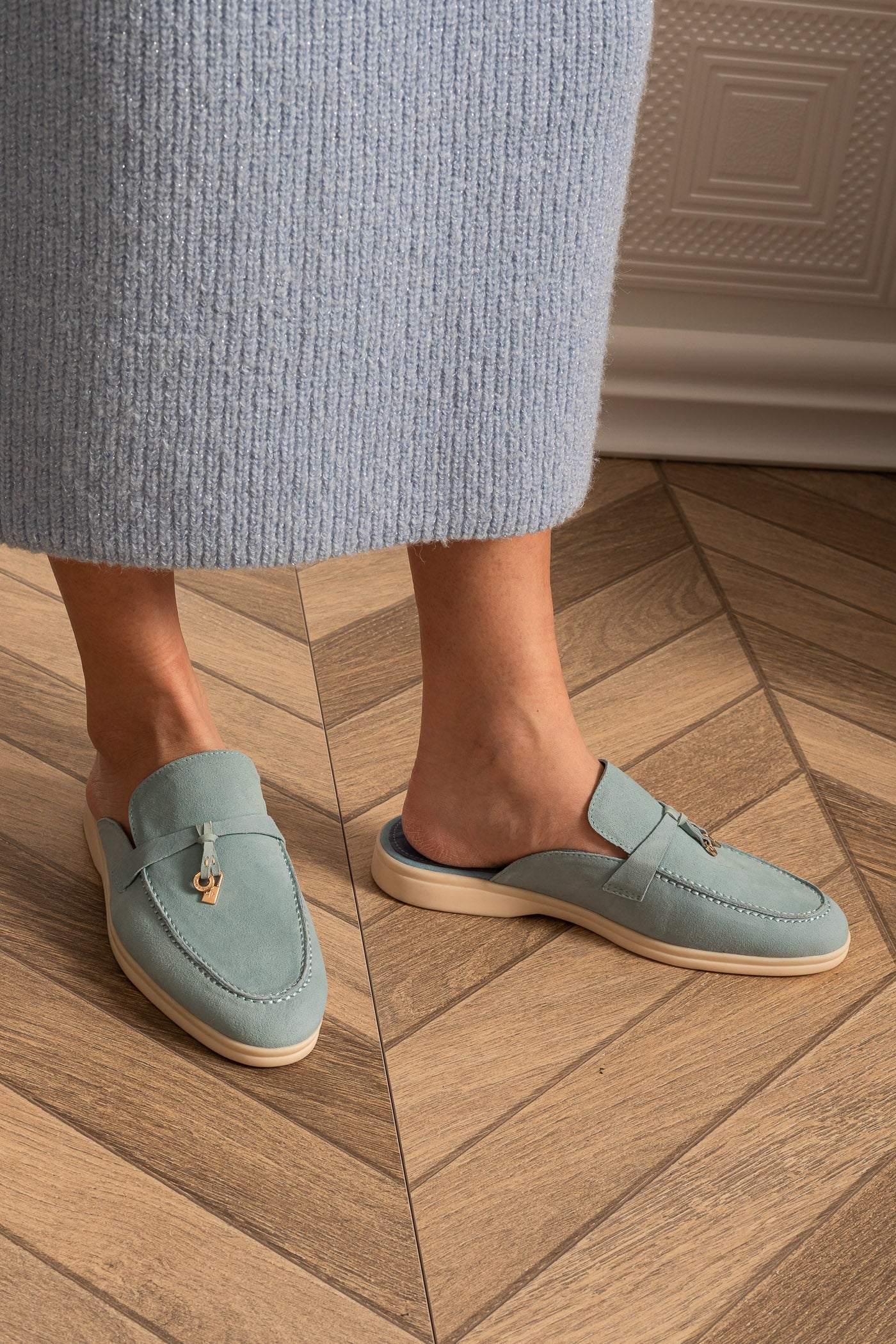 Suede Loafers | Women | Metal Charm | Baby Blue | Contrast Sole | Steven & Levon