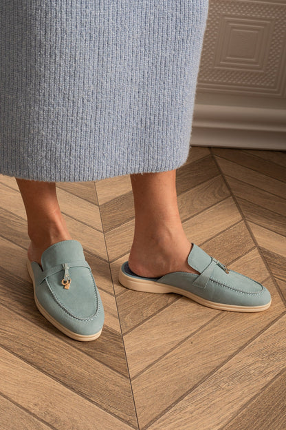 Suede Loafers | Women | Metal Charm | Baby Blue | Contrast Sole | Steven & Levon