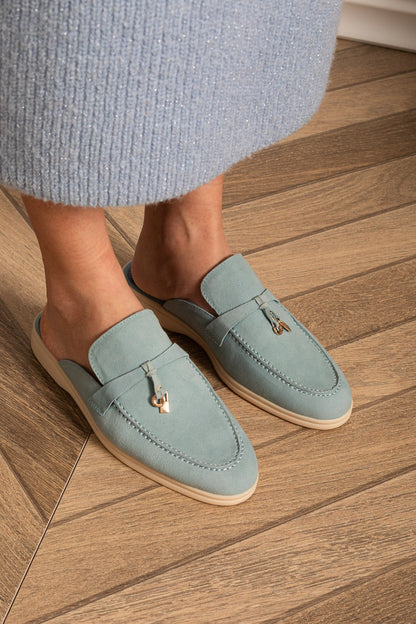 Suede Loafers | Women | Metal Charm | Baby Blue | Contrast Sole | Steven & Levon