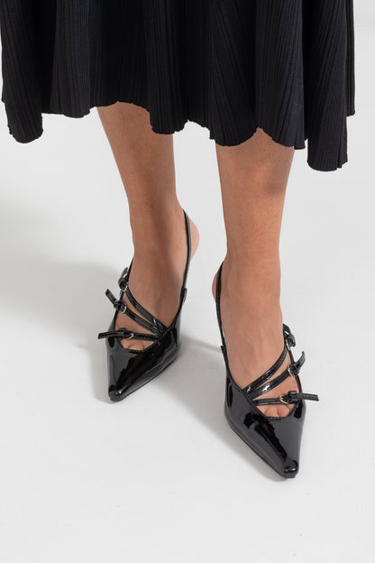 Glossy Slingback Heels | Women | Pointed Toe | Black | Elegant Dress Shoes | Steven & Levon