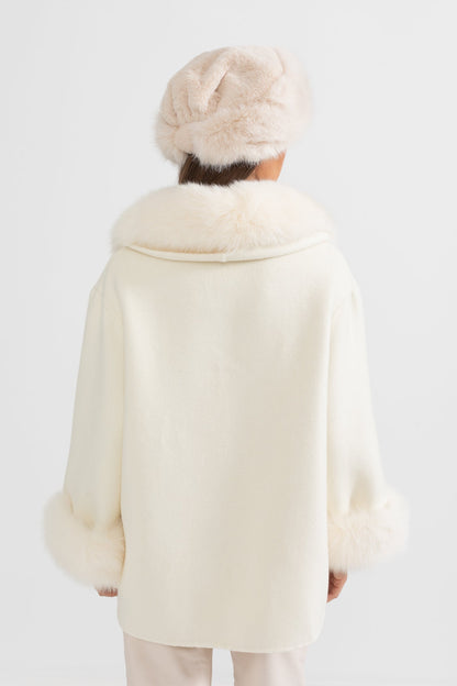 Cashmere Coat | Women's Premium Cashmere Coat | Oversized White Fox Fur Collar, Fox Fur Cuffs, Belted Wrap Winter Coat | Steven & Levon