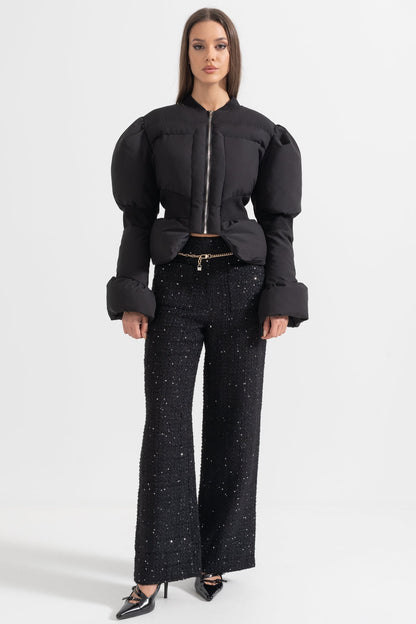 Women's Cropped Puffer Jacket | Fitted Waist | Black Quilted Winter Coat | Insulated | Steven & Levon