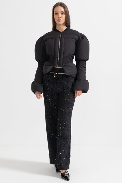 Women's Cropped Puffer Jacket | Fitted Waist | Black Quilted Winter Coat | Insulated | Steven & Levon